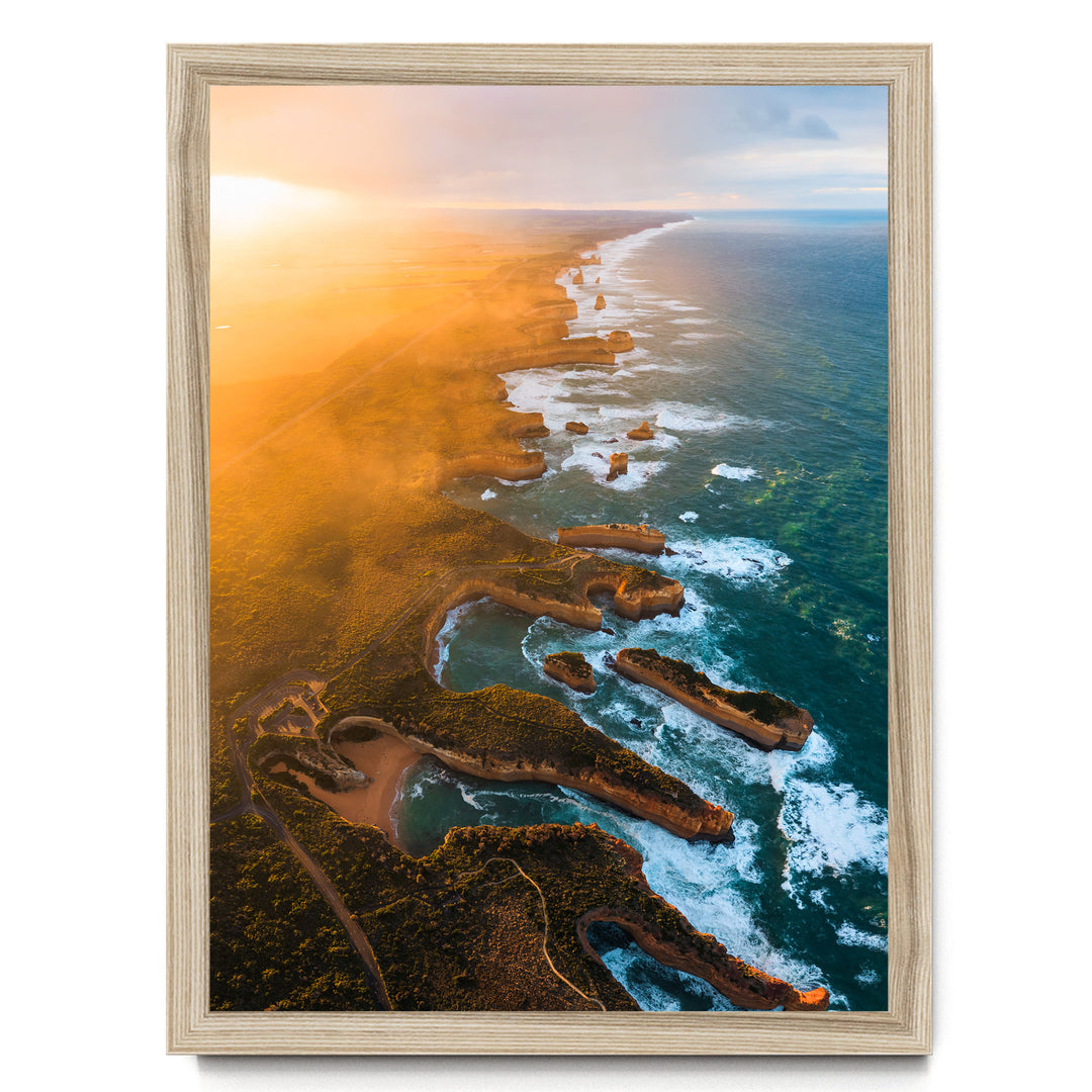 Shipwreck Coast Aerial, Great Ocean Road, Australia – fine art print in a natural frame, no mat