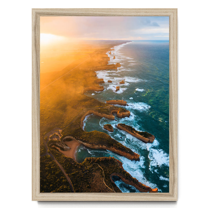 Shipwreck Coast Aerial, Great Ocean Road, Australia – fine art print in a natural frame, no mat