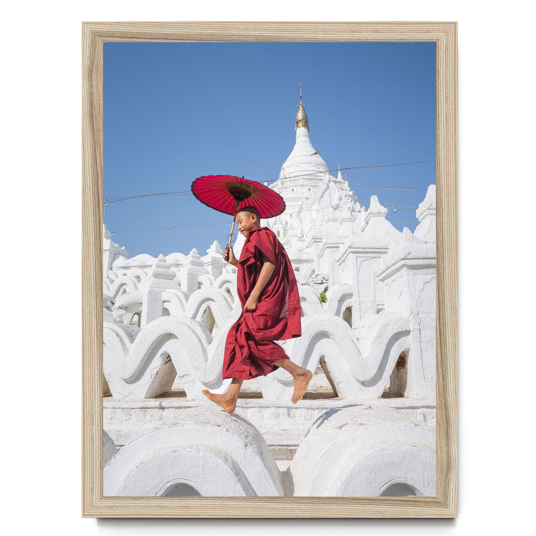 Novice Monk at the Temple, Myanmar – fine art print in a natural frame, no mat