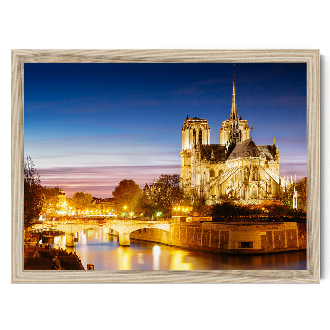 Notre-Dame at Night, Paris, France – fine art print in a natural frame, no mat