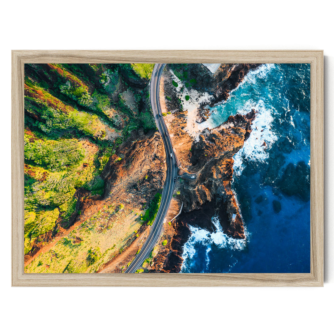 Hawaii Highway II, Oahu, Hawaii – fine art print in a natural frame, no mat