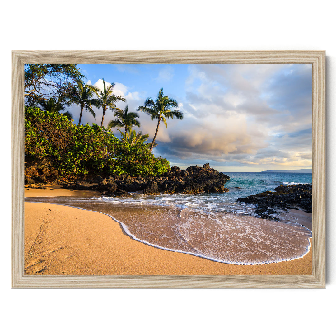 Maui Secret Beach at Sunset, Makena Cove, Hawaii – fine art print in a natural frame, no mat