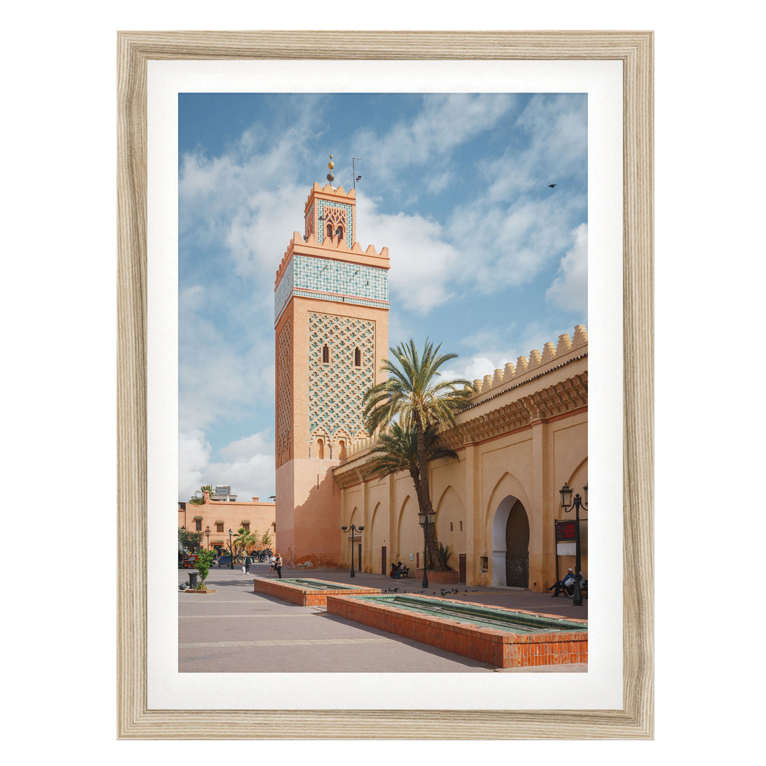 Moulay El Yazid Mosque, Marrakesh, Morocco – fine art print in a natural frame with white mat