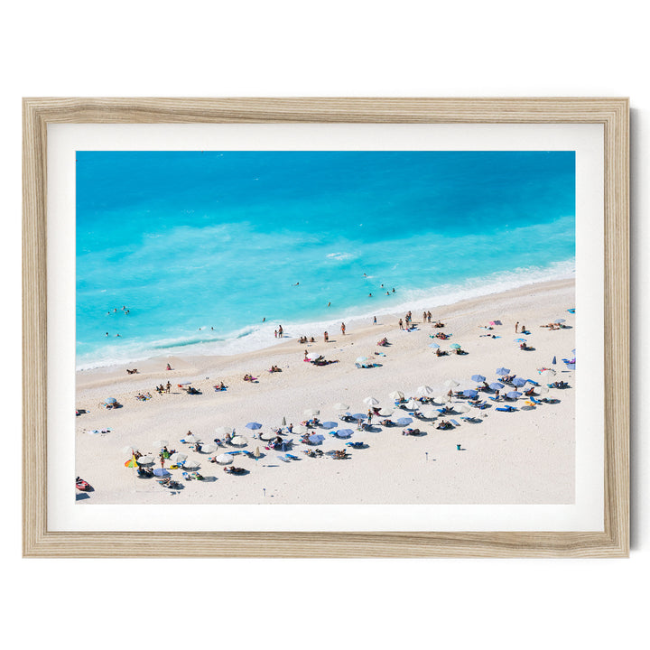 Beach Aerial, Greece I – fine art print in a natural frame with white mat