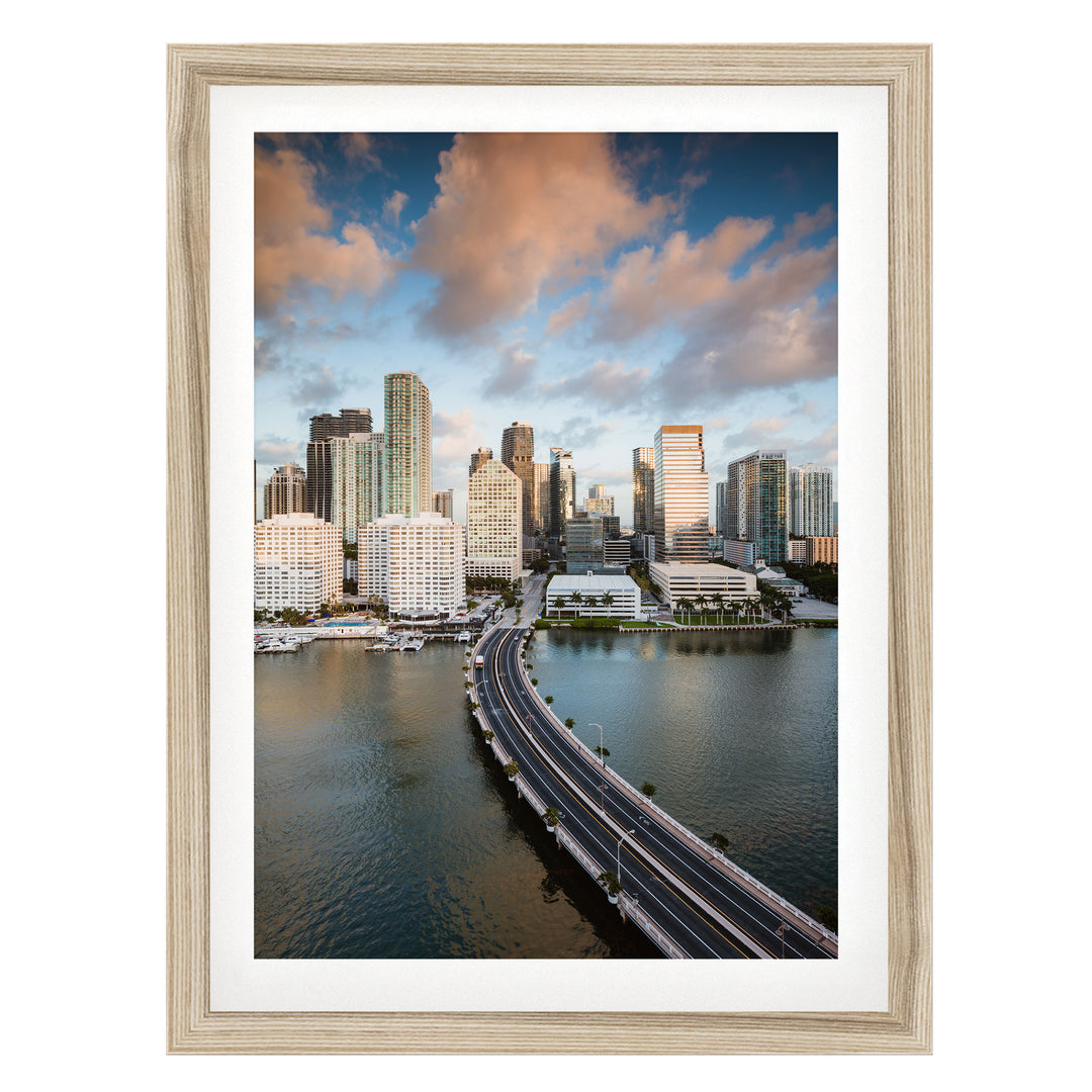 Miami Skyline II, Florida, USA – fine art print in a natural frame with white mat