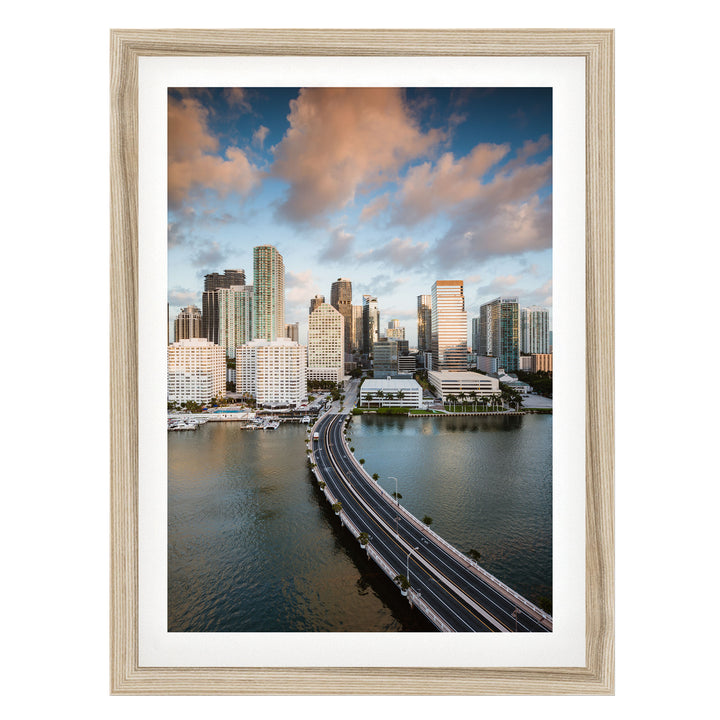 Miami Skyline II, Florida, USA – fine art print in a natural frame with white mat