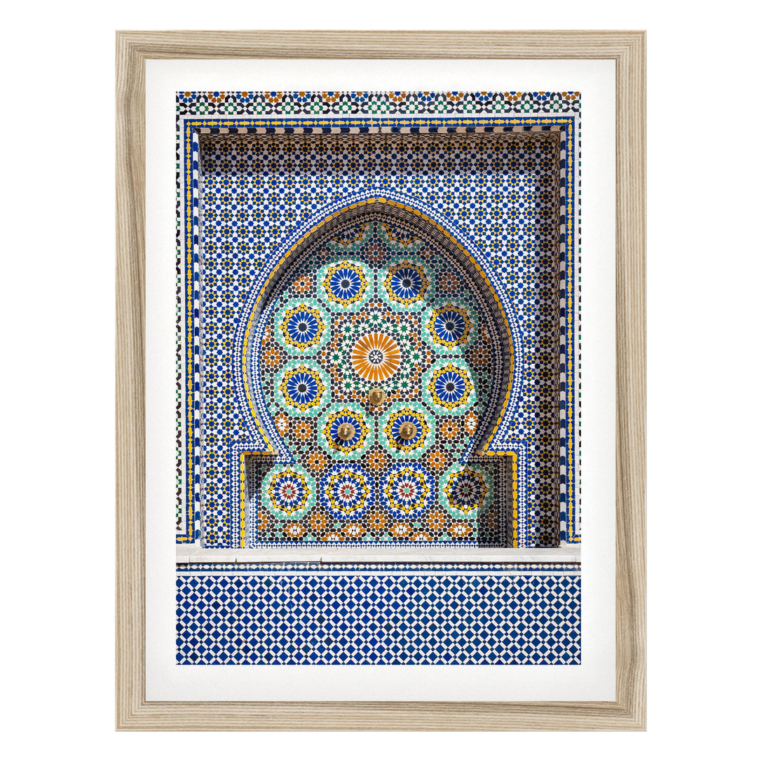 Mosaic Fountain, Meknes, Morocco – fine art print in a natural frame with white mat