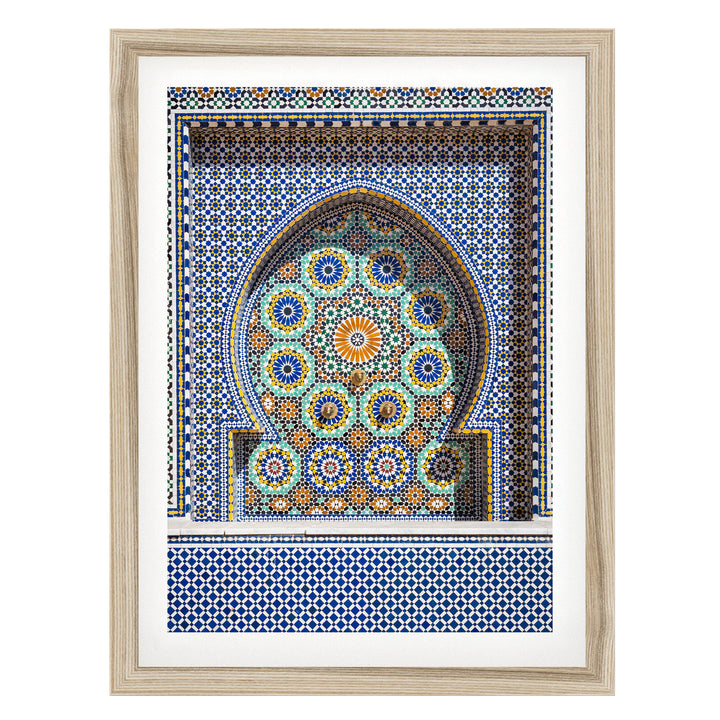 Mosaic Fountain, Meknes, Morocco – fine art print in a natural frame with white mat