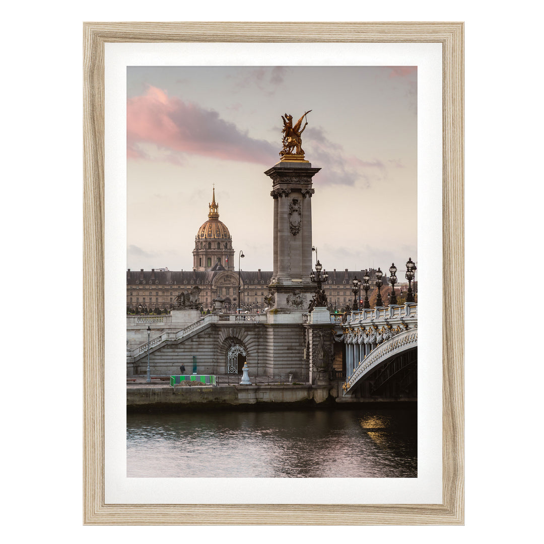 Sunrise on the River, Paris, France – fine art print in a natural frame with white mat