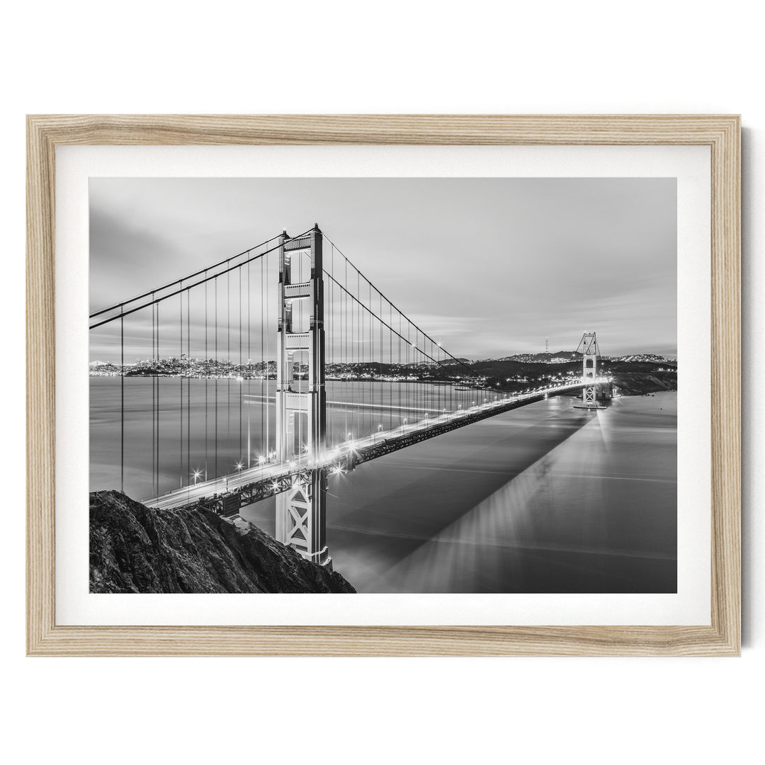 Dawn at the Golden Gate I, San Francisco, California – fine art print in a natural frame with white mat