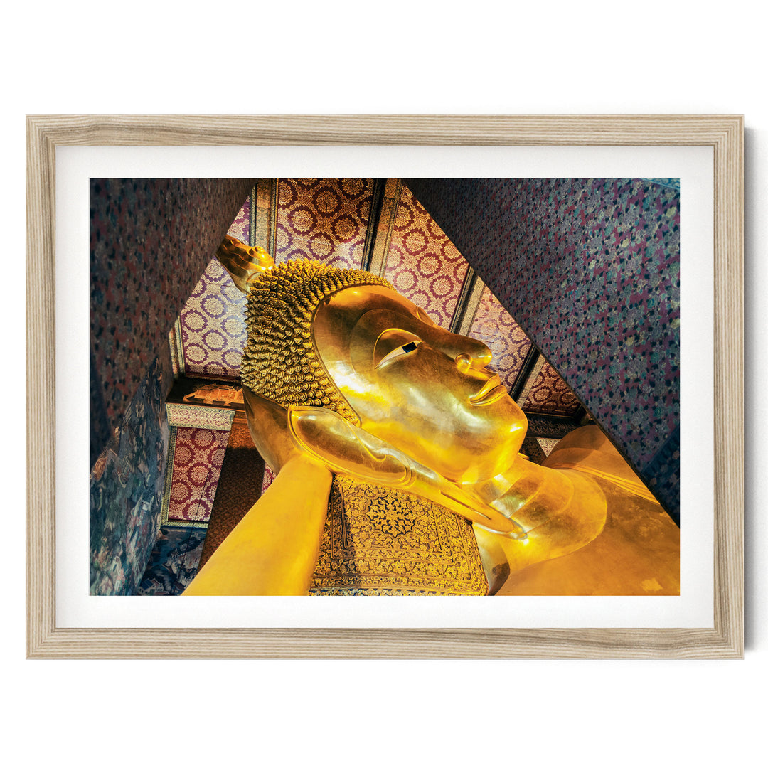 Reclining Buddha, Bangkok, Thailand – fine art print in a natural frame with white mat
