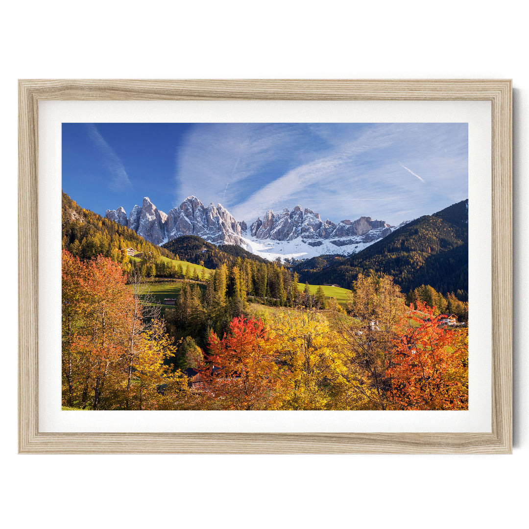 Autumn in the Dolomites, Italy – fine art print in a natural frame with white mat