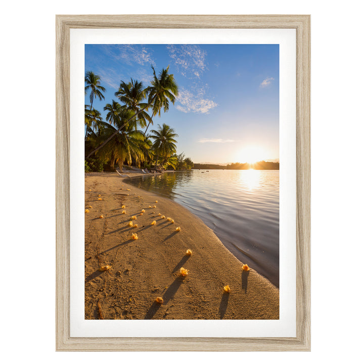 Beach Sunset, French Polynesia – fine art print in a natural frame with white mat