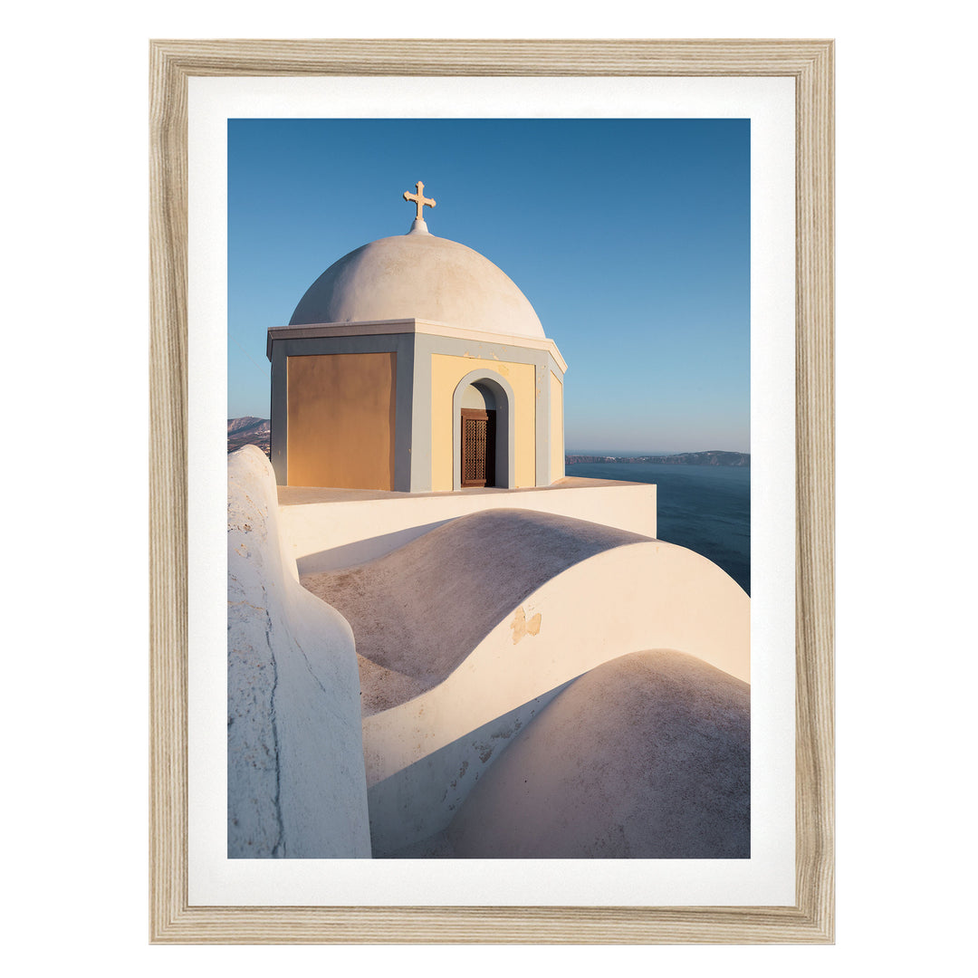 Greek Church, Santorini, Greece – fine art print in a natural frame with white mat