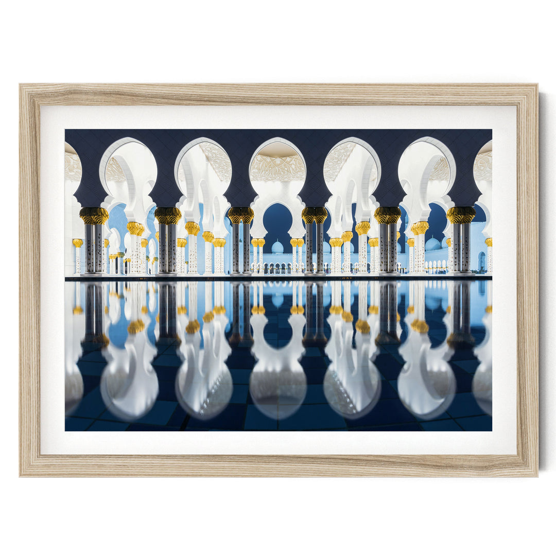 Mosque at Night, Abu Dhabi, UAE – fine art print in a natural frame with white mat