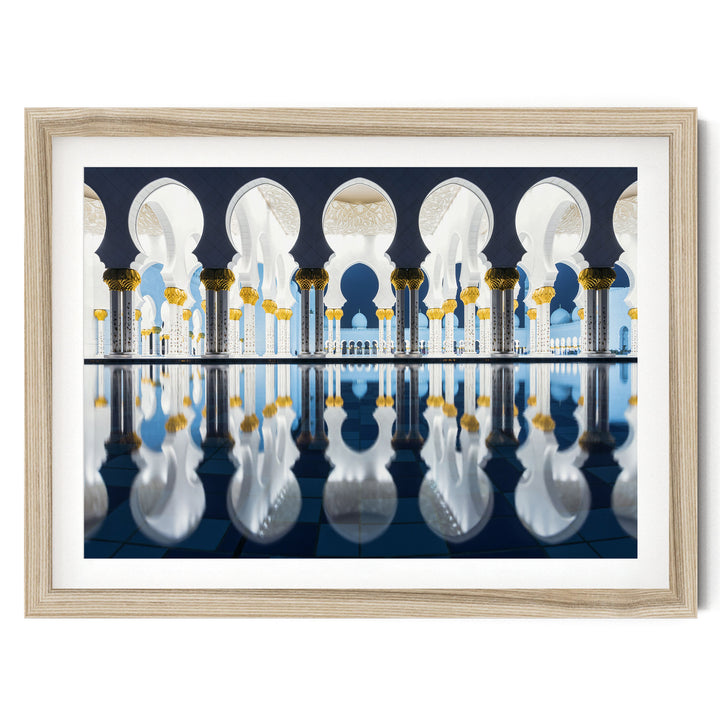 Mosque at Night, Abu Dhabi, UAE – fine art print in a natural frame with white mat