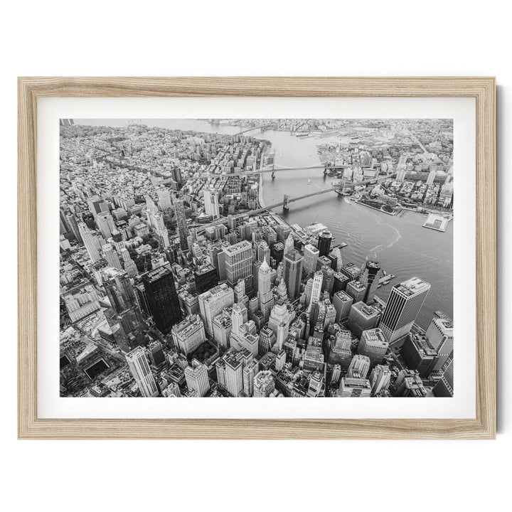 Flying over Manhattan, New York City – fine art print in a natural frame with white mat