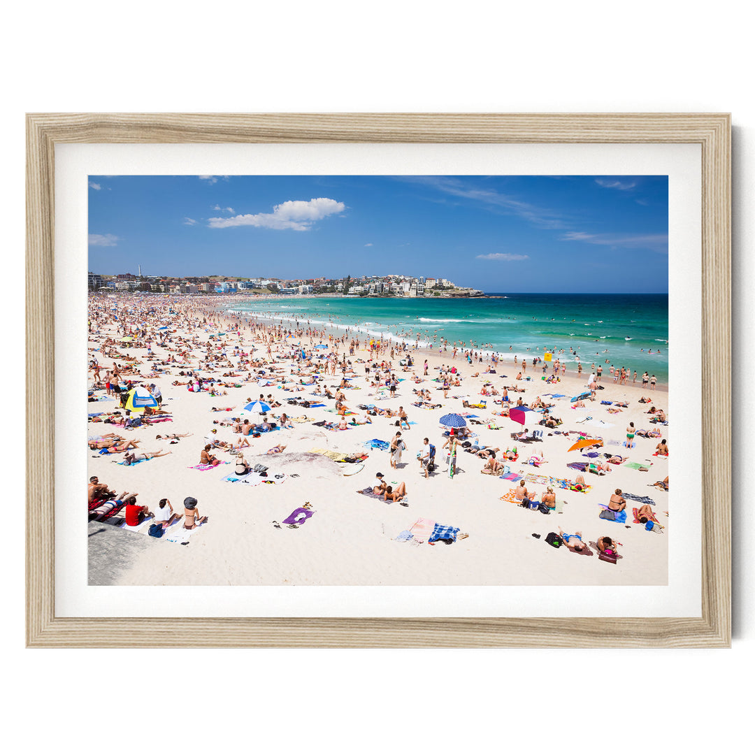New Year's Day at Bondi Beach, Sydney, Australia – fine art print in a natural frame with white mat