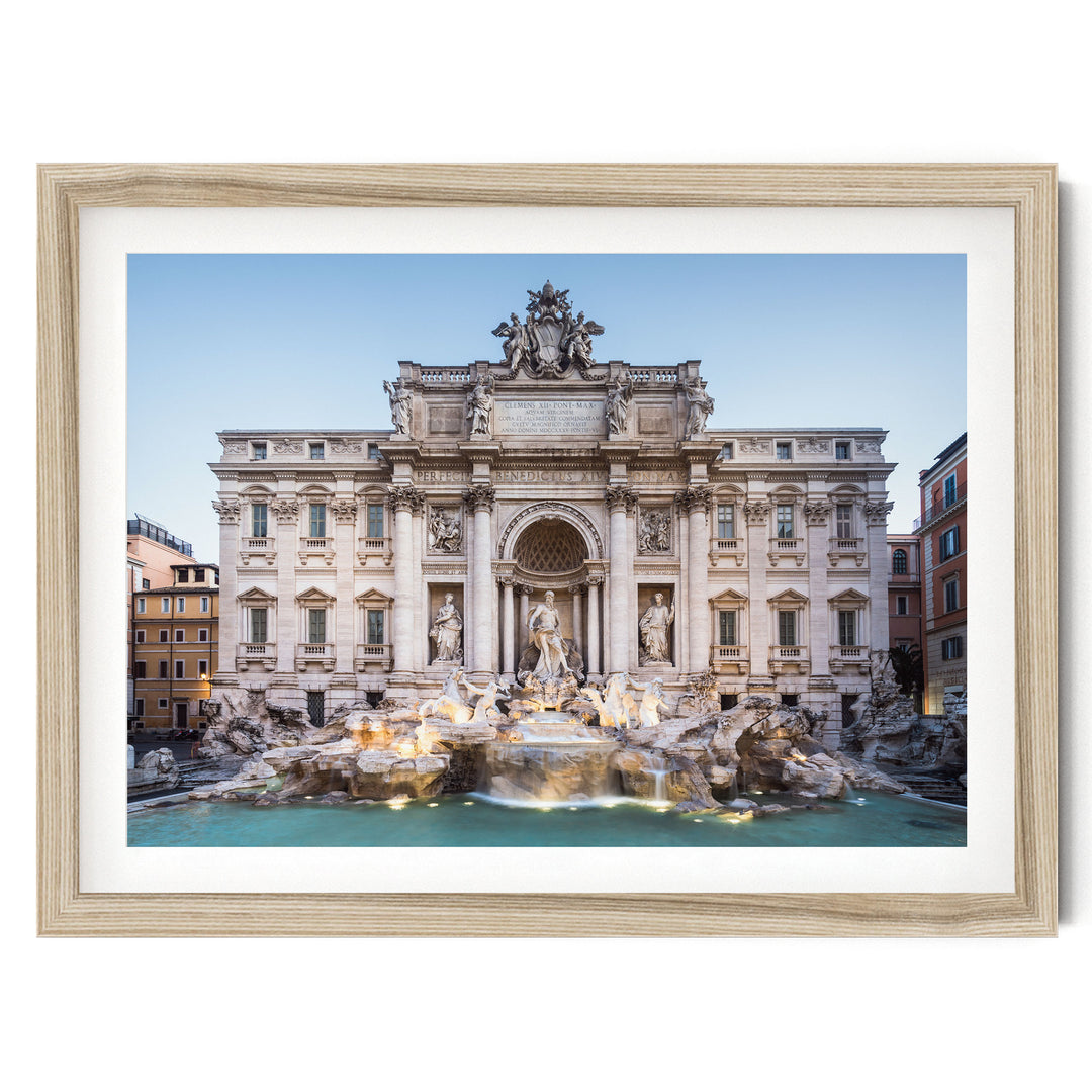 Trevi Fountain, Rome, Italy – fine art print in a natural frame with white mat