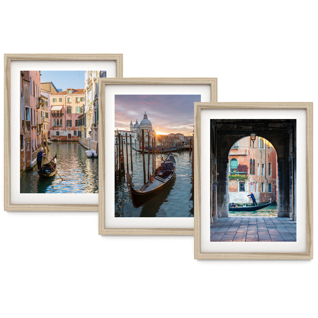 Venice Gondolas, Italy – Print Set – fine art print set in natural frames with white mats