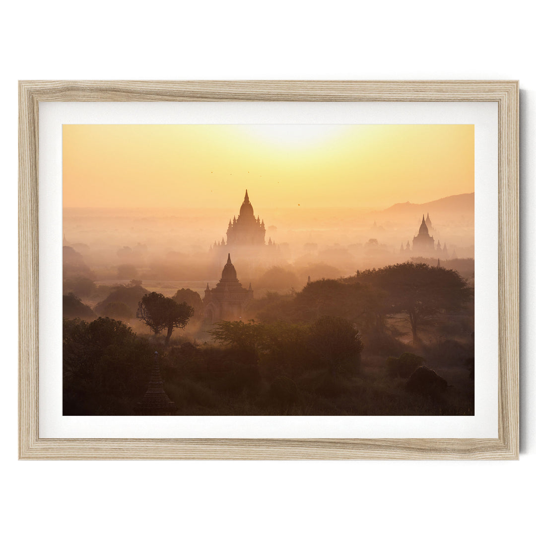 Bagan Pagodas I, Myanmar – fine art print in a natural frame with white mat