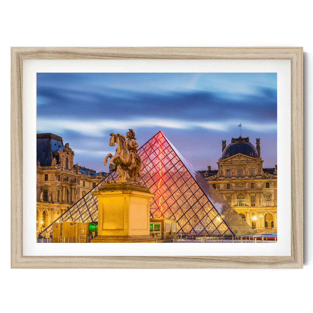 The Louvre at Night, Paris, France – fine art print in a natural frame with white mat