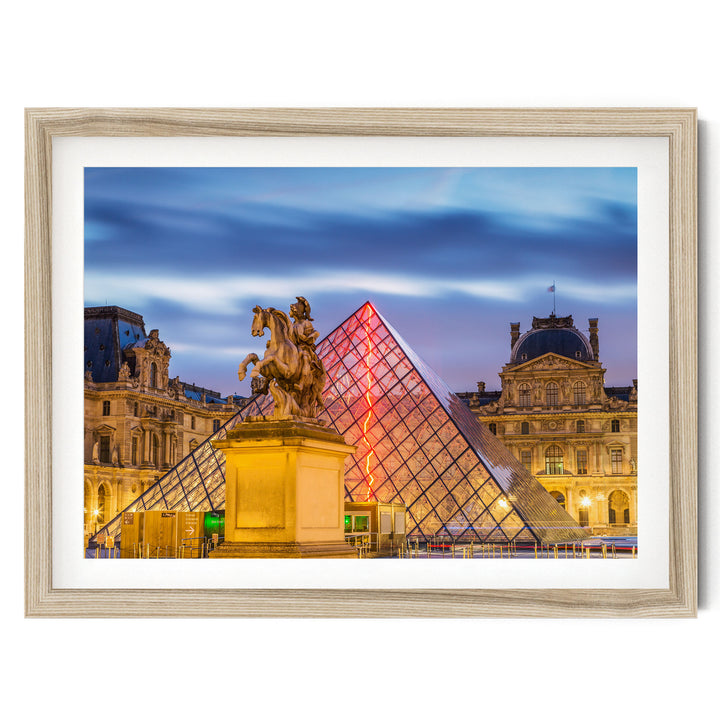 The Louvre at Night, Paris, France – fine art print in a natural frame with white mat