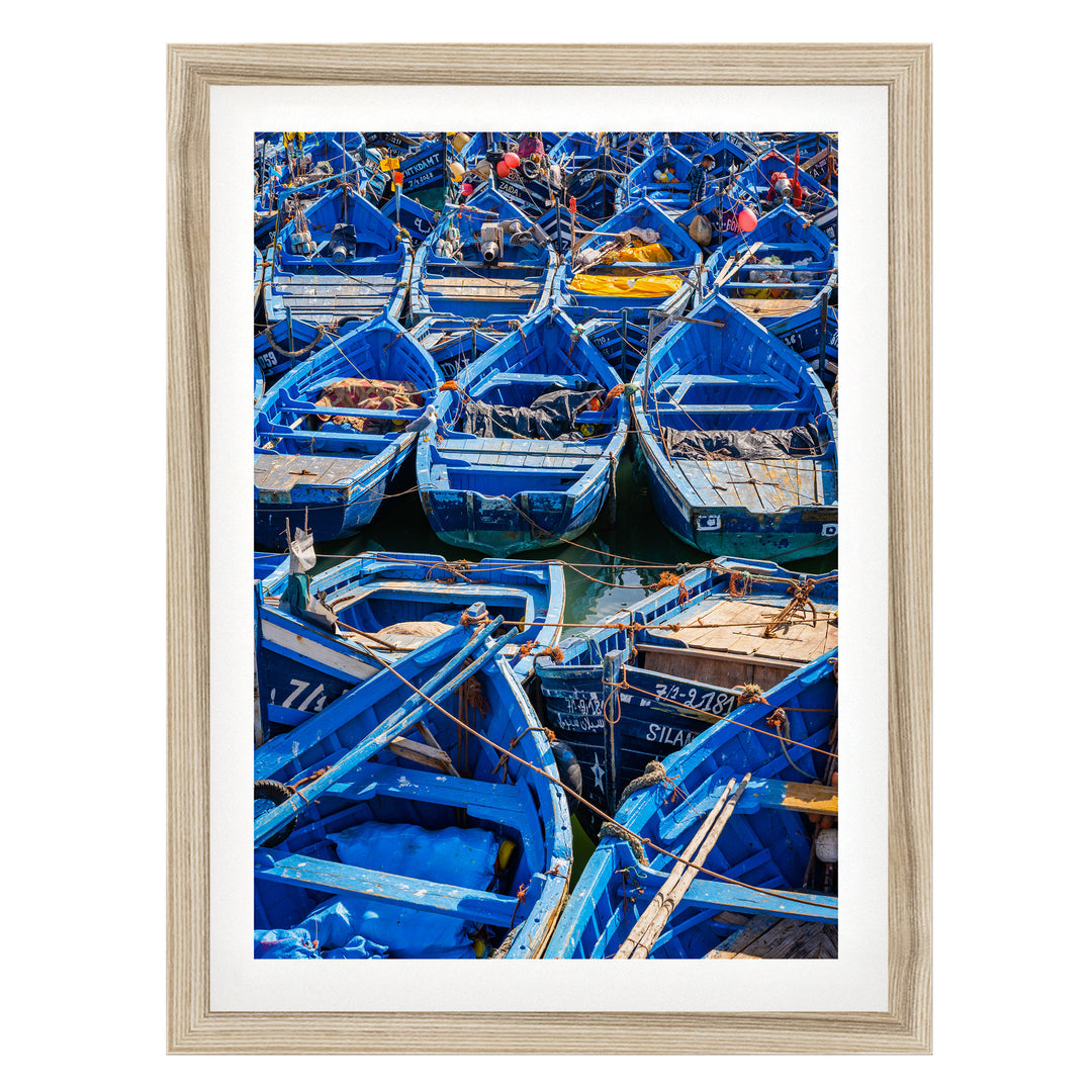 Fishing Boats, Essaouira, Morocco – fine art print in a natural frame with white mat