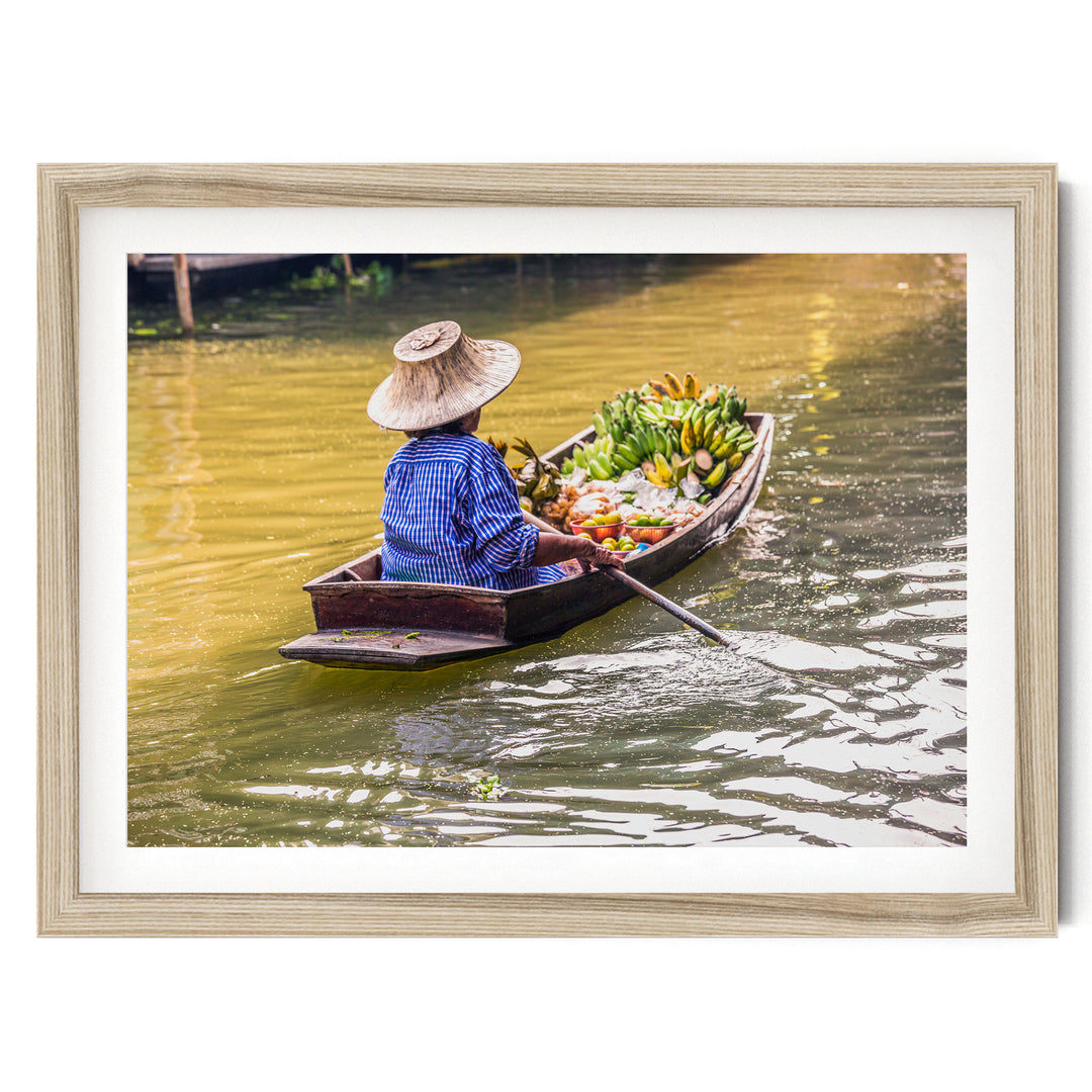 At the Floating Market, Bangkok II, Thailand – fine art print in a natural frame with white mat
