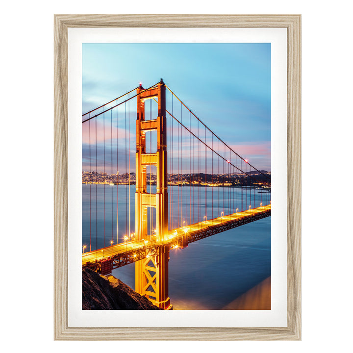 Dawn at the Golden Gate II, San Francisco, California – fine art print in a natural frame with white mat