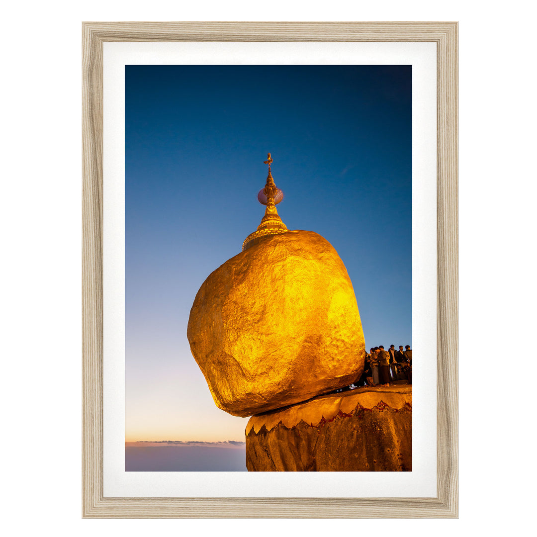 The Golden Rock, Kyaiktiyo, Myanmar – fine art print in a natural frame with white mat