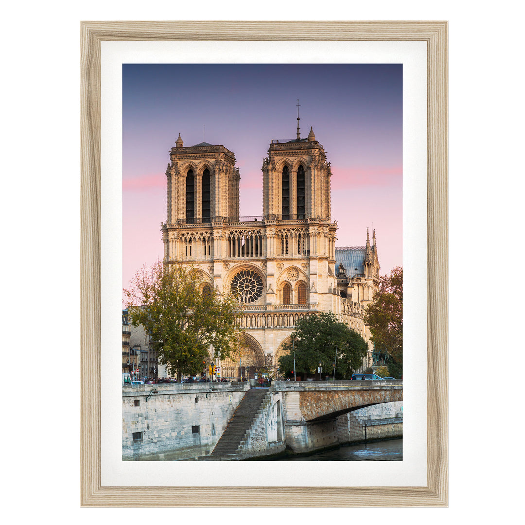 Sunset over Notre-Dame, Paris, France – fine art print in a natural frame with white mat