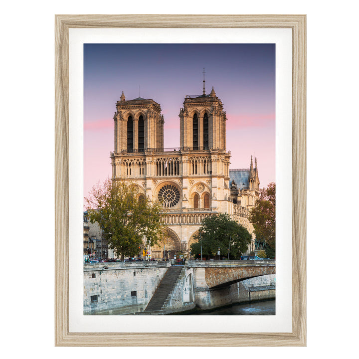 Sunset over Notre-Dame, Paris, France – fine art print in a natural frame with white mat