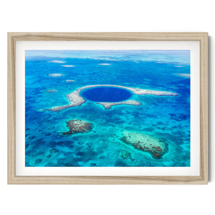 The Great Blue Hole, Belize – fine art print in a natural frame with white mat