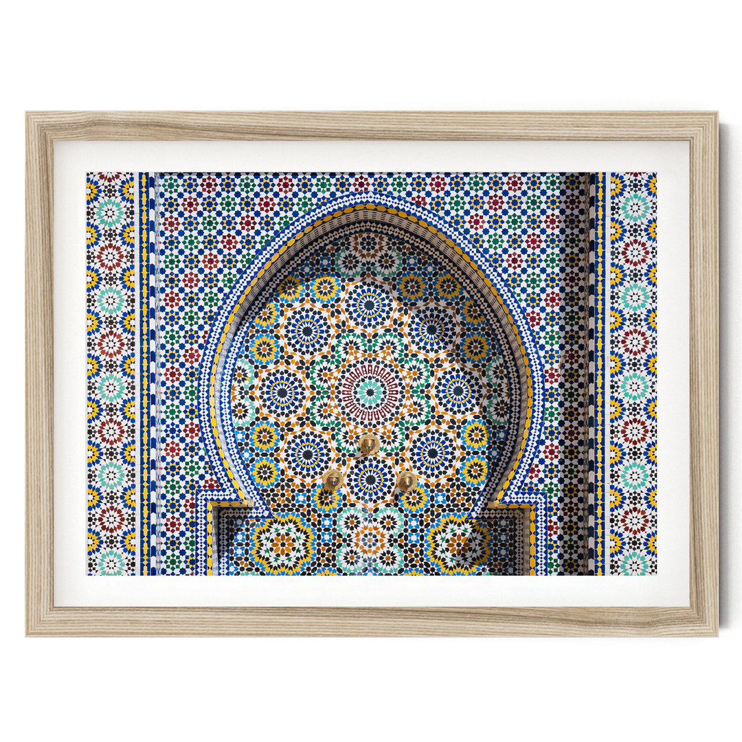 Mosaic Fountain II, Meknes, Morocco – fine art print in a natural frame with white mat