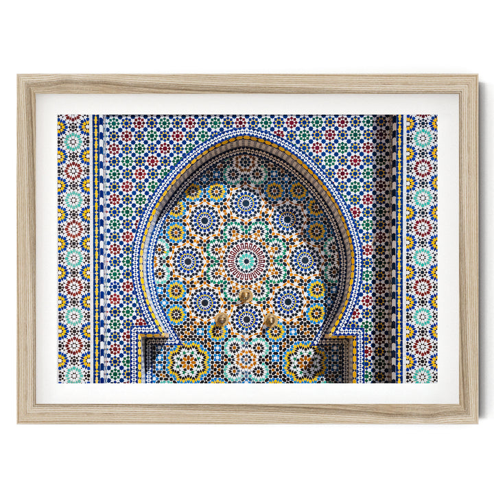 Mosaic Fountain II, Meknes, Morocco – fine art print in a natural frame with white mat