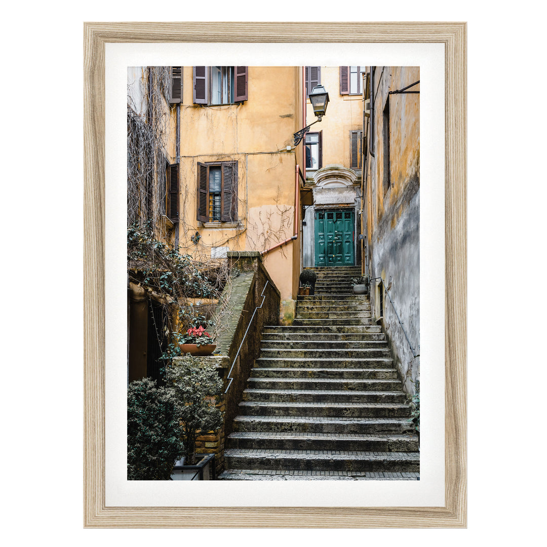 Alleys of Rome I, Italy – fine art print in a natural frame with white mat