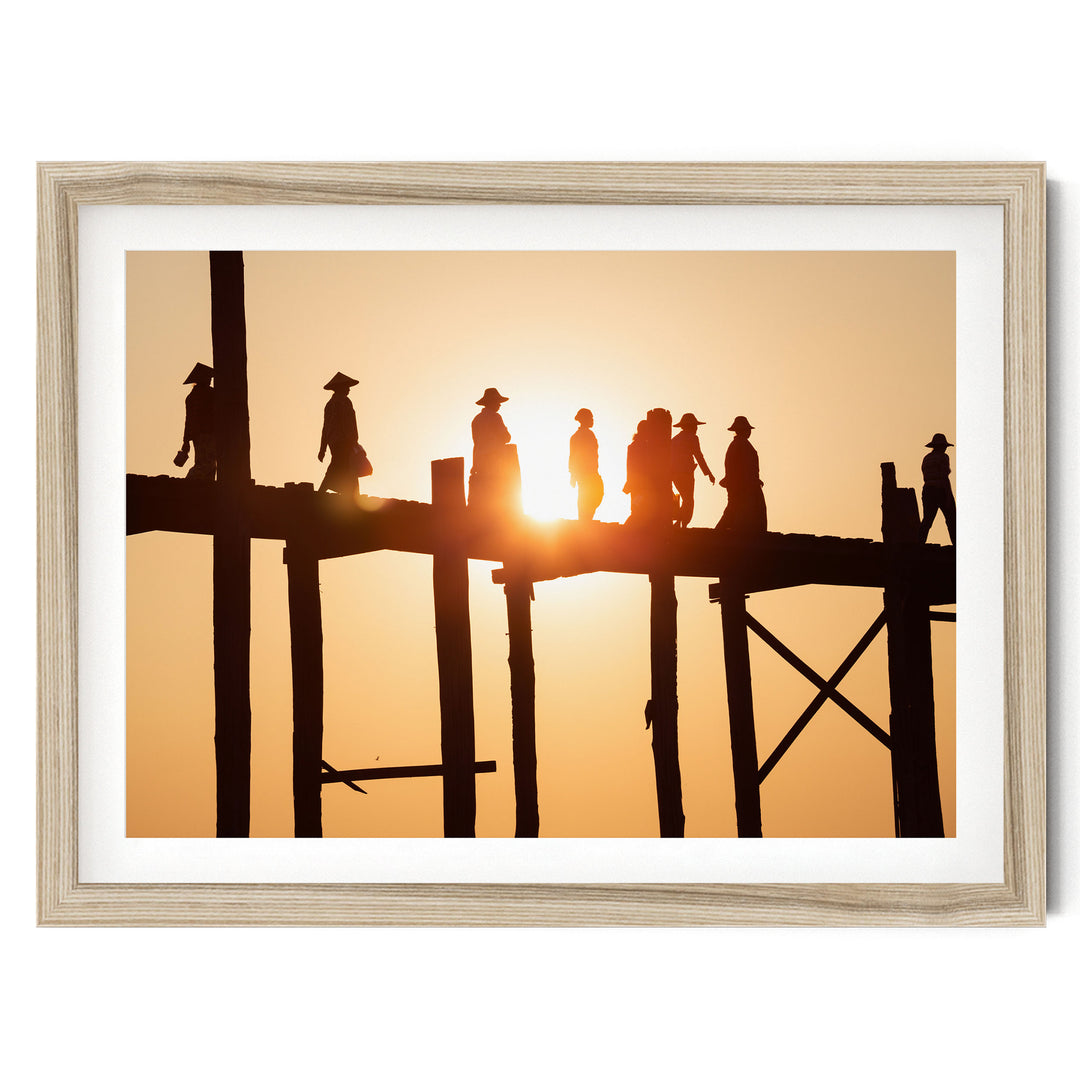 U Bein Bridge, Myanmar – fine art print in a natural frame with white mat
