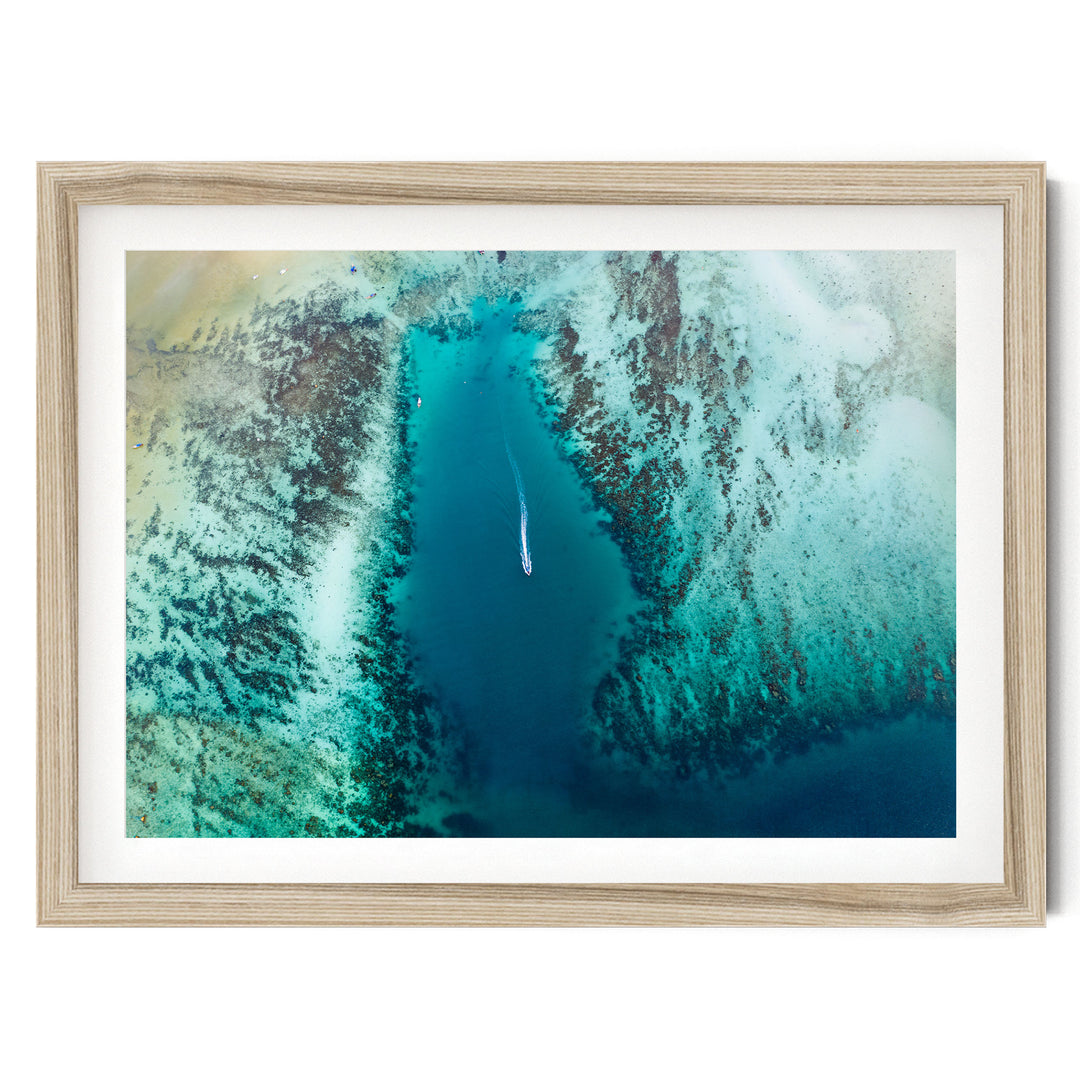 Tropical Sea Aerial, South-East Asia – fine art print in a natural frame with white mat