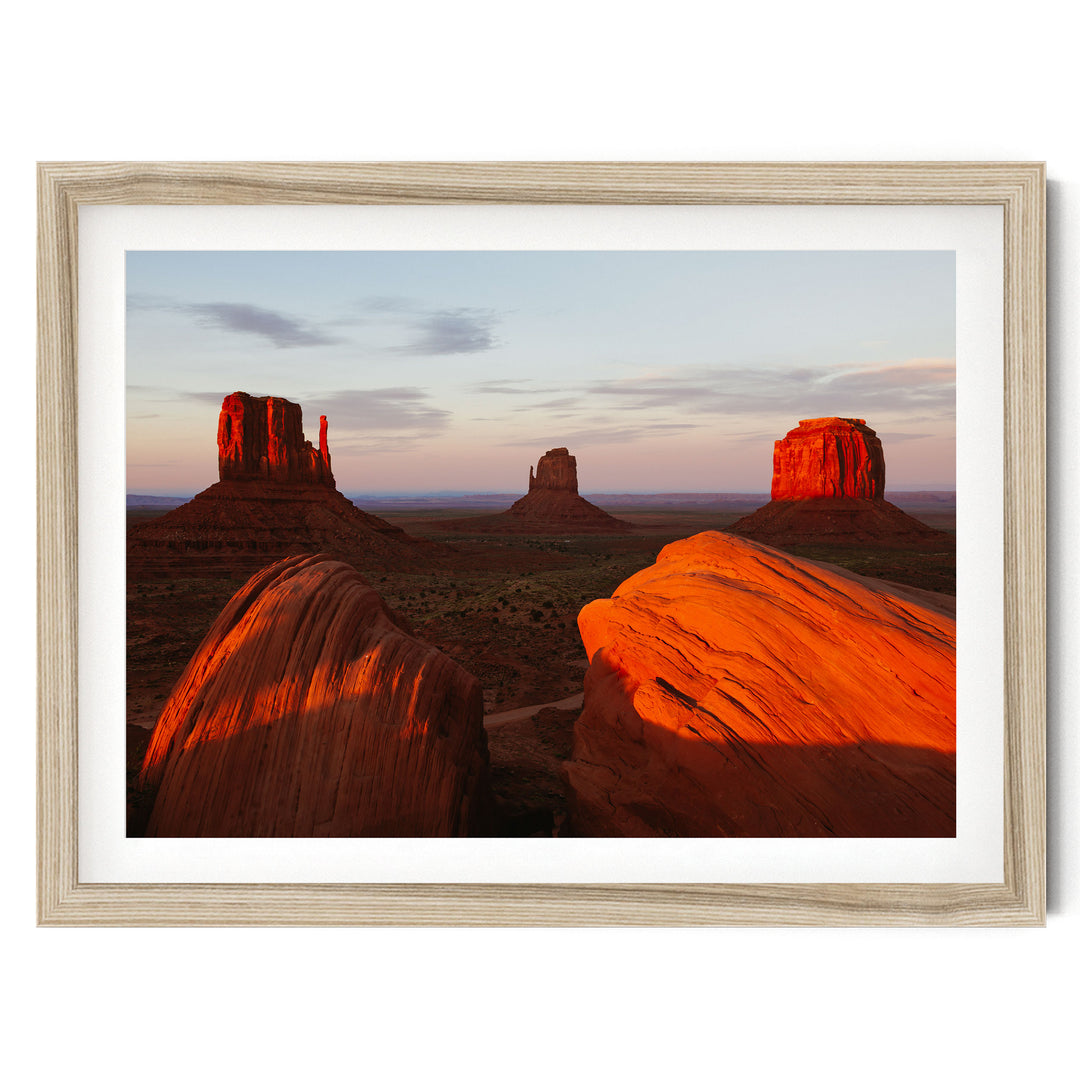 Monument Valley at Sunset, Arizona – fine art print in a natural frame with white mat