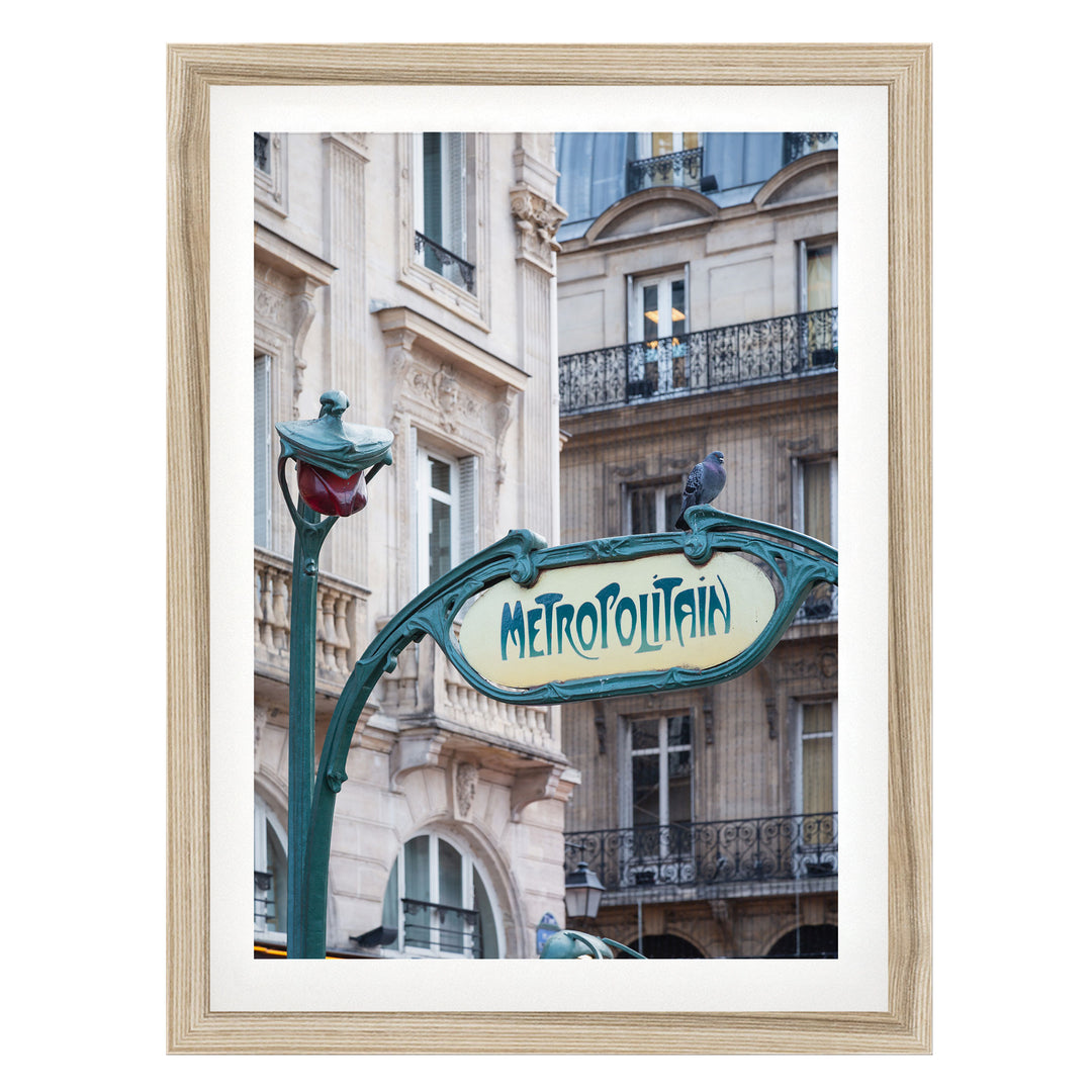 Metro Sign, Paris II, France – fine art print in a natural frame with white mat