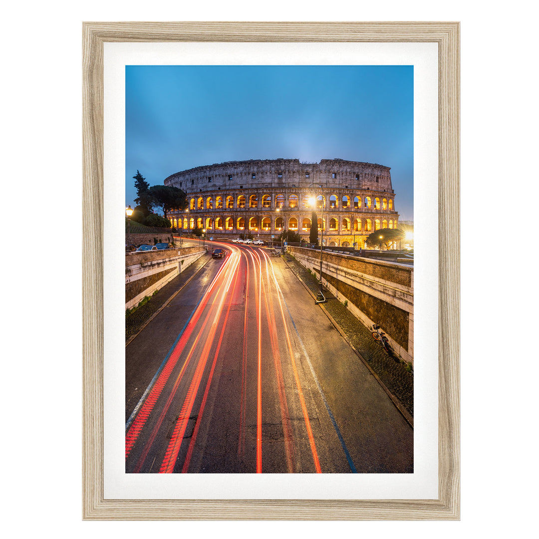 Night at the Colosseum, Rome, Italy – fine art print in a natural frame with white mat