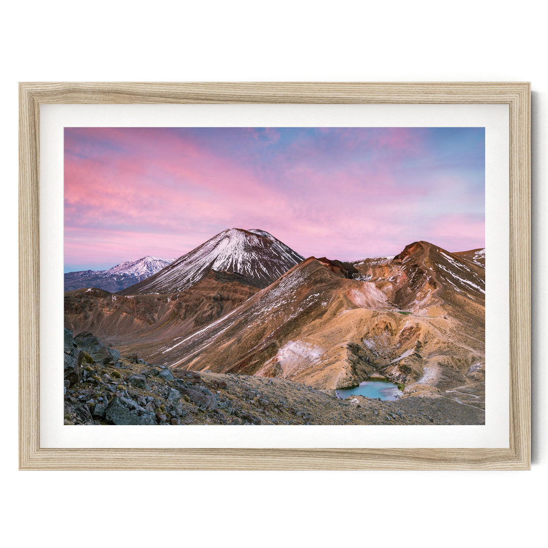 Tongariro Crossing, New Zealand – fine art print in a natural frame with white mat