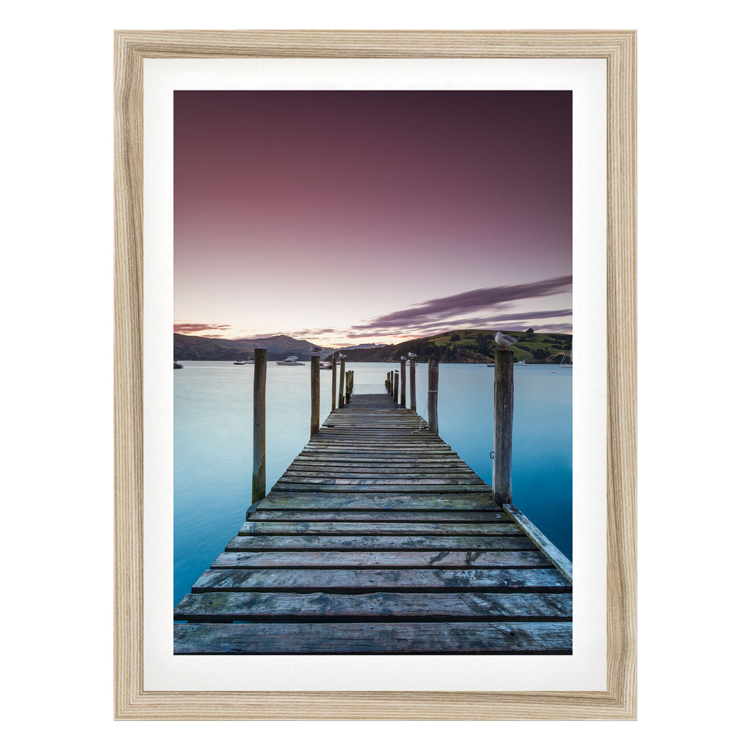 Sunset at the Jetty II, Costa Rica – fine art print in a natural frame with white mat