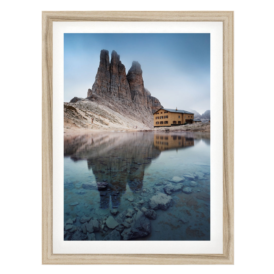 Vajolet Towers, Dolomites, Italy – fine art print in a natural frame with white mat