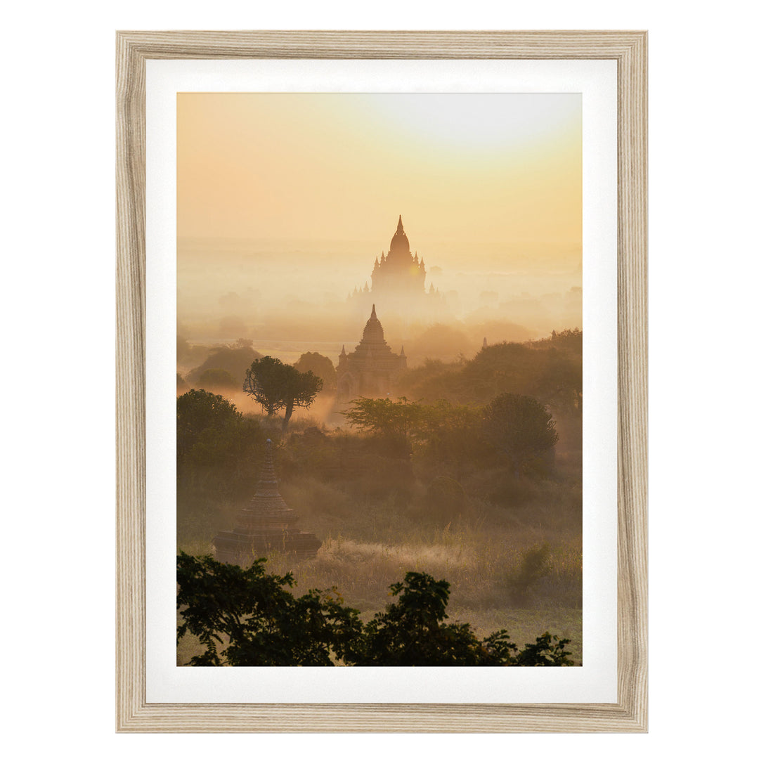 Bagan Pagodas II, Myanmar – fine art print in a natural frame with white mat