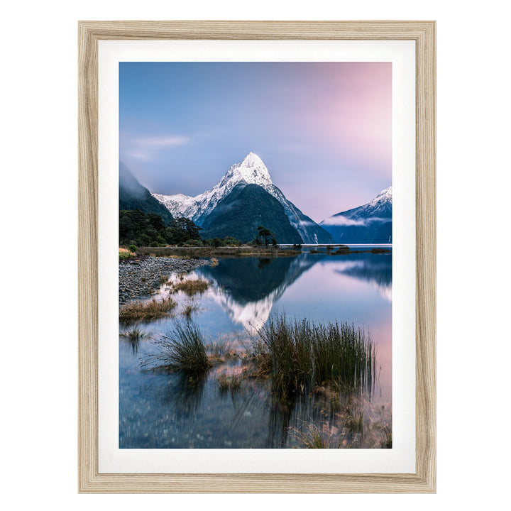 Milford Sound II, New Zealand – fine art print in a natural frame with white mat