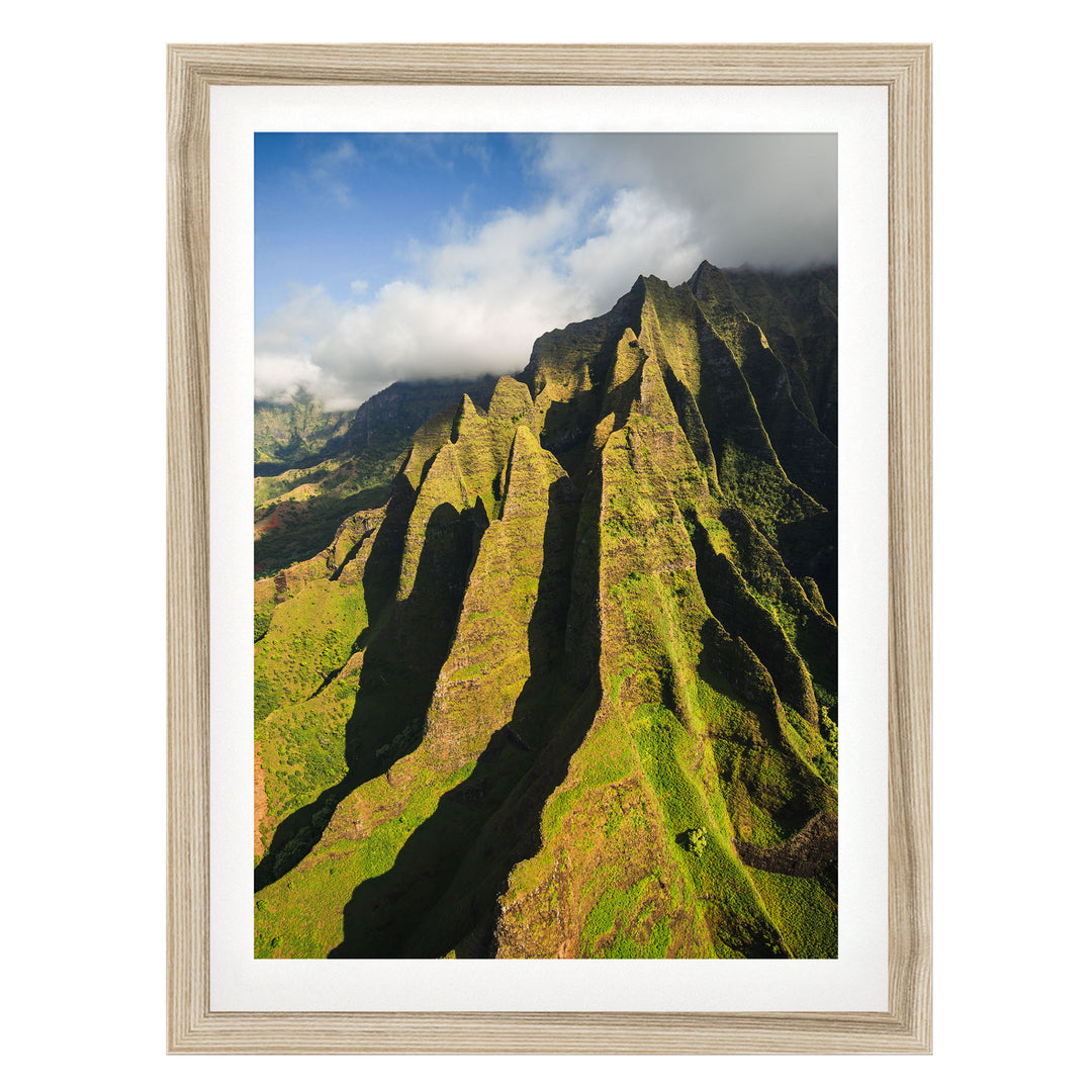 Kauai Cliffs IV, Na Pali Coast, Hawaii – fine art print in a natural frame with white mat