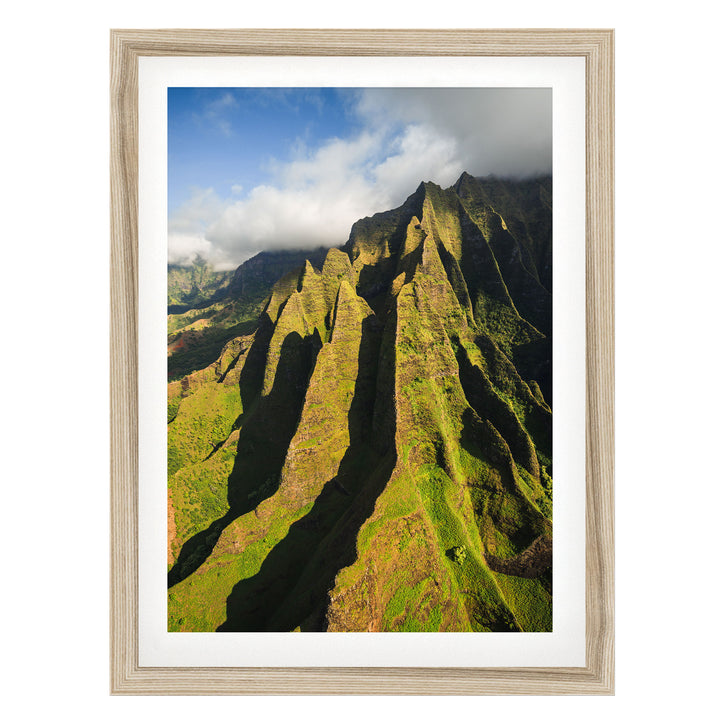 Kauai Cliffs IV, Na Pali Coast, Hawaii – fine art print in a natural frame with white mat