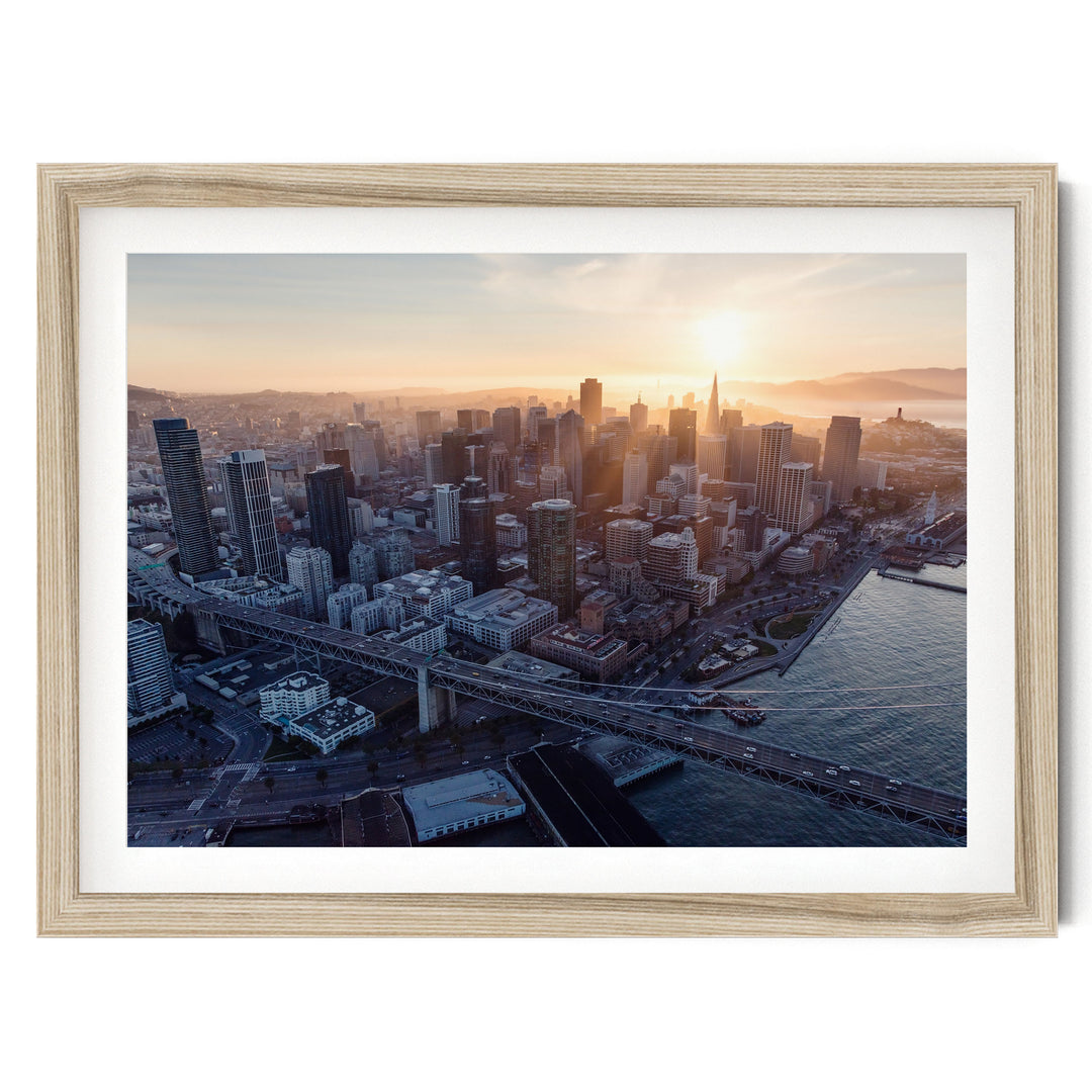Last Light over San Francisco, California – fine art print in a natural frame with white mat